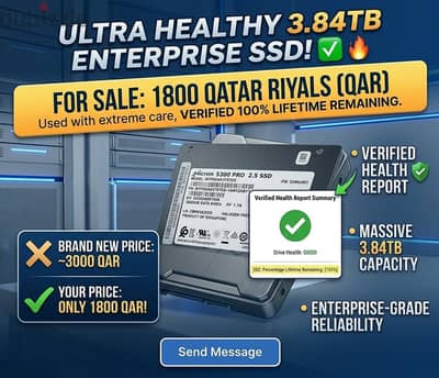 EXCELLENT CONDITION: 3.84TB ENTERPRISE SSD (100% HEALTH)