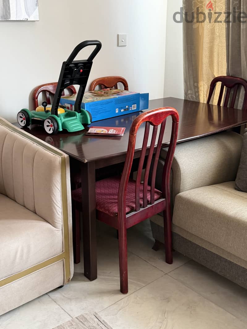 Cot with mattress , tv table and dining table with 4 chairs 2