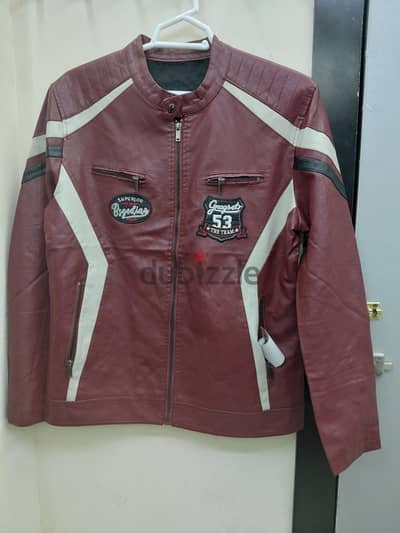 Stylish Men’s Burgundy Leather Biker Jacket (Brand New)