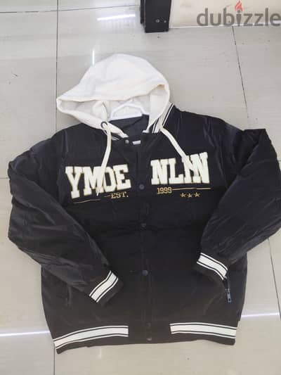 Trendy Men’s Black Hooded Varsity / Bomber Jacket (Brand New)