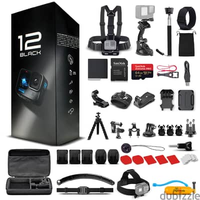 GoPro HERO12 - Waterproof Action Camera + 64GB Card and 50 Piece Acces