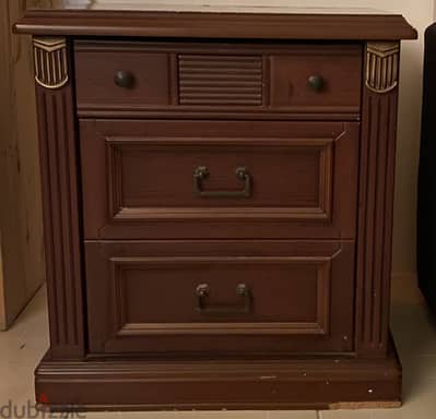 Solid Wood Nightstand 3 Drawers - Dark Brown Antique Style