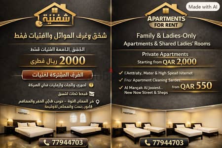 غرف فردية او مشتركة عوائل او فتيات فقط