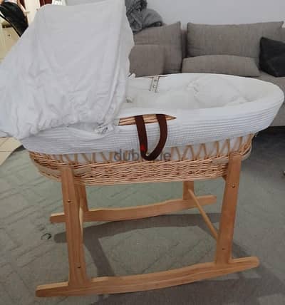 Beautiful French Wicker Moses Basket with Rocking Stand