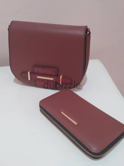 Elegant Burgundy Women's Handbag and Wallet Set