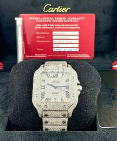 Cartier Santos Men's 40mm Large Model Steel Watch Roman Iced 0