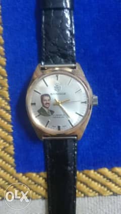 vintage manual winding gold-plated Sandoz watch with president Saddam 0