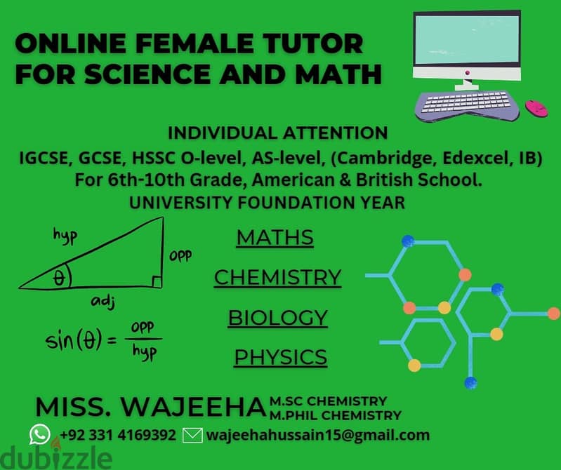 Tutor Online / Science Teacher Chemistry Math Subject 0