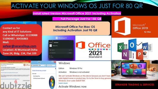 Windows Activation, Software Service, Ms Office for Mac and Windows