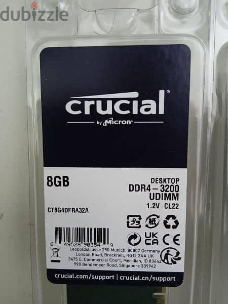 Desktop RAM 8GB-3200 UDIMM 1.2V 
Brand: CRUCIAL 0
