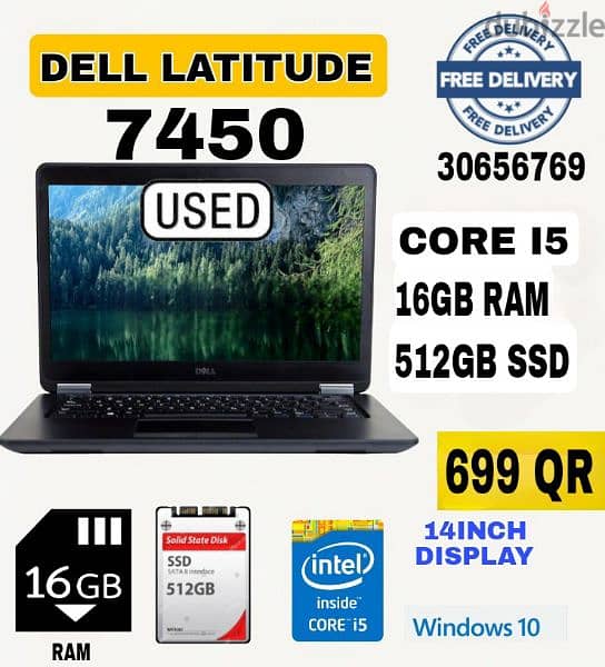 USED DELL LATITUDE 7450 16GB RAM, 512GB SSD, CORE I5 0