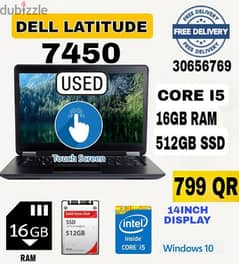 USED LAPTOP DELL CORE I5 7450,TOUCHSCREEN, 16GB RAM, 512GB SSD