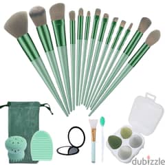 13-Piece High-Quality Green Makeup Brush Set 0