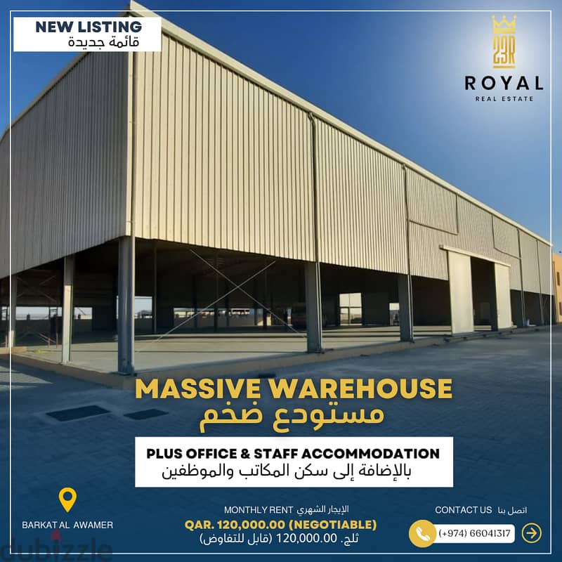 MASSIVE WAREHOUSE + OFFICE + EMPLOYEE ACCOMMODATION FOR RENT 0