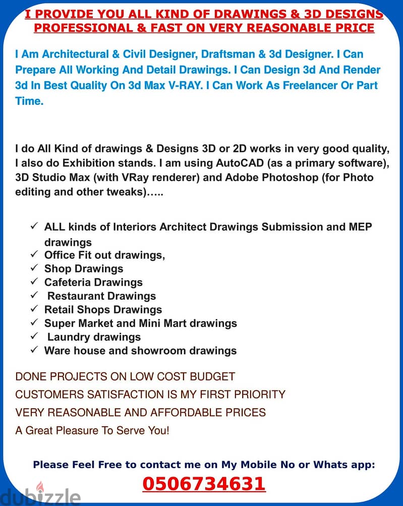 Mep& Architectural Drawings Maker Available With UaeExpmale Indian Fro 7