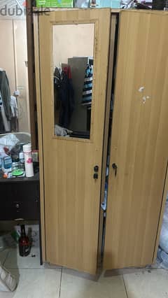 Wooden cabinet, wooden cupboard and two plastic chair for sale
