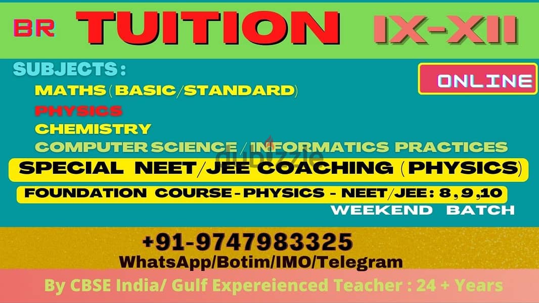 TUITION MATH/PHY/CS/IP Grd 9-12  :WhatsApp : +91 9747983325(Q*) 0