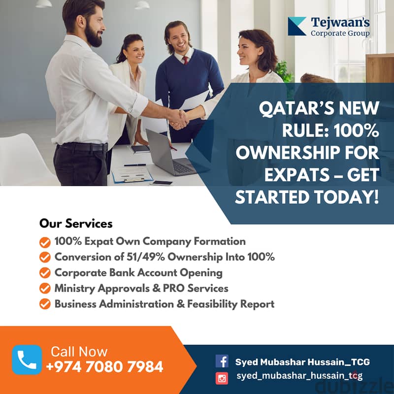 Golden Opportunity For Expats. Establish 100% Own Company in Qatar 0